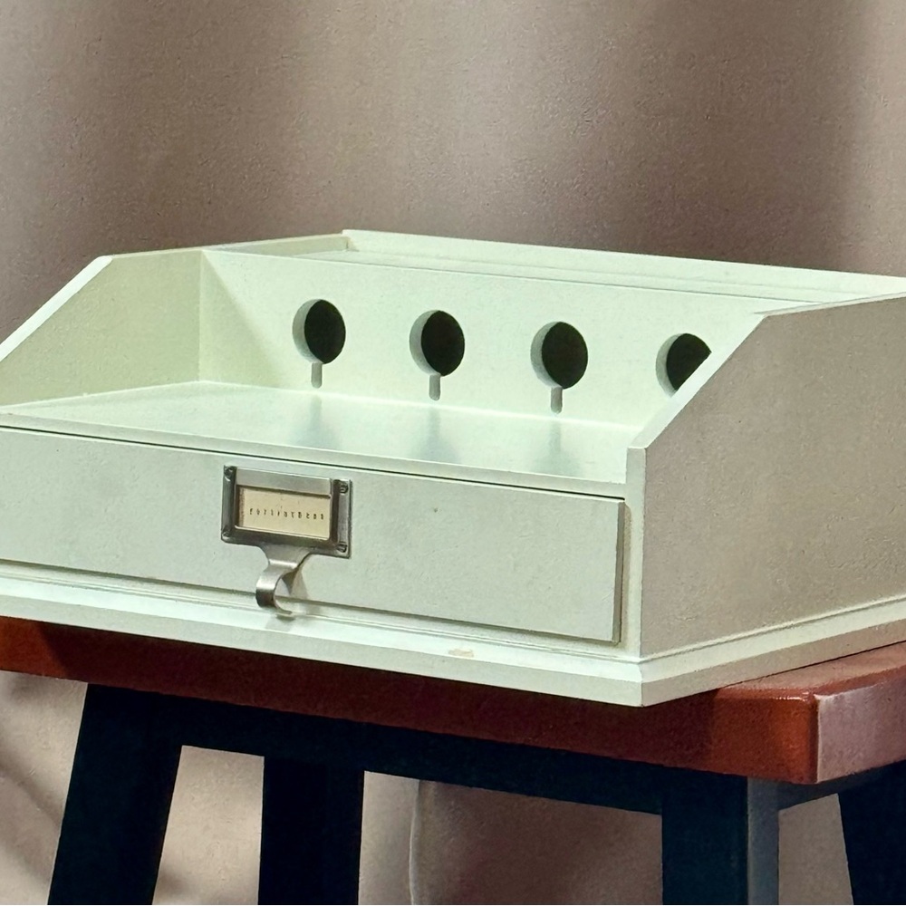 Cream Desk Organizer with Drawer Multiple Charging station
